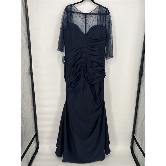 La Femme Womens 14 Navy Blue Satin Illusion Beaded Mermaid Formal Gownever wore. - Picture 7 of 12